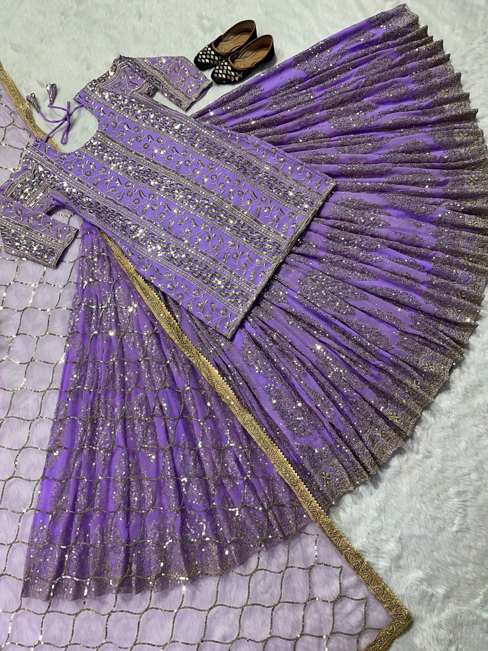 The Sovereign Lavender Shimmer Heritage Lehenga